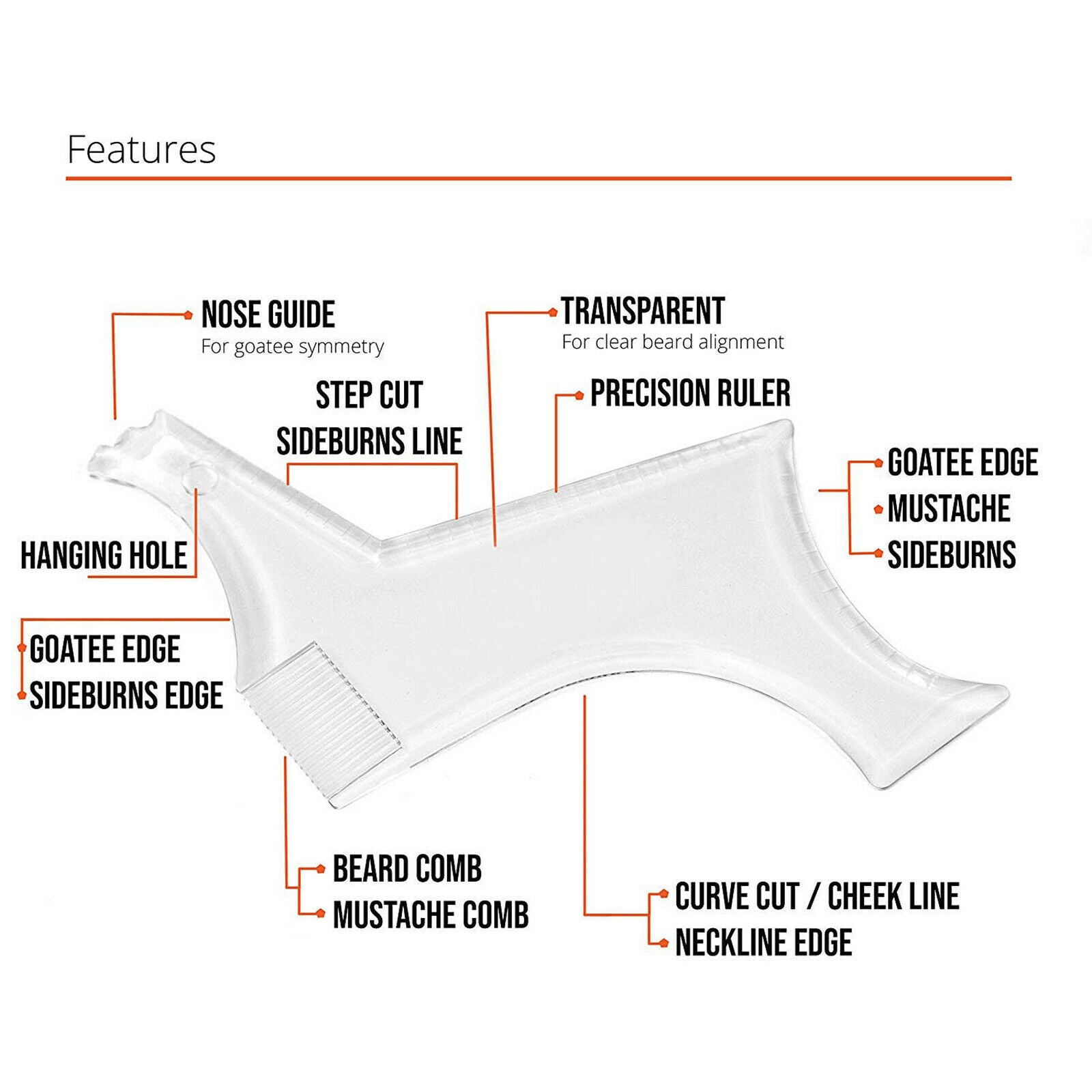 5 in 1 Beard Shaper Template Styling Comb Set for Perfect line up & Edging