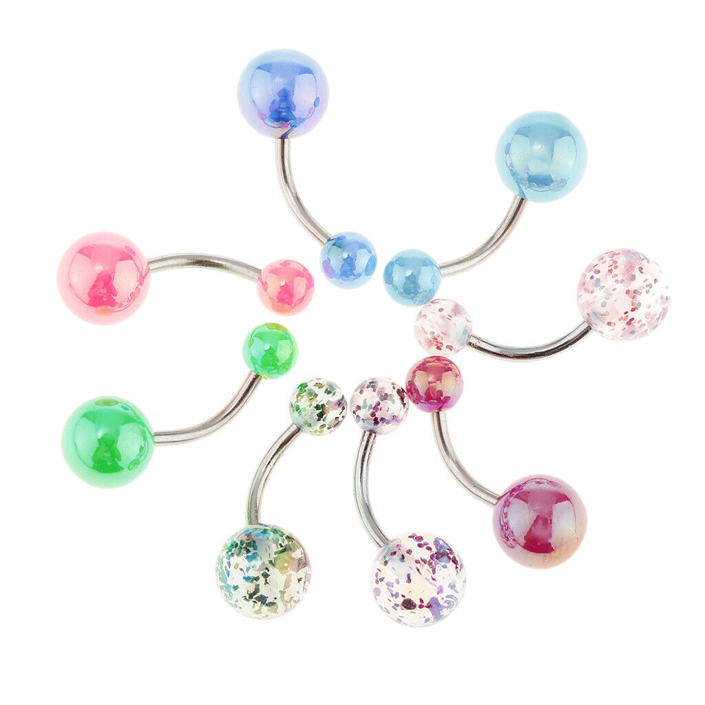 8 Pieces Assorted Color 316L Stainless Steel Navel Ring Bar Belly Ring
