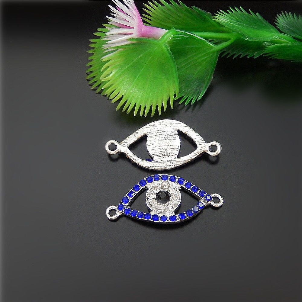 4 Alloy Evil Eye Charm Rhinestone Pendant Connector Bracelet DIY Jewelry 33*15mm
