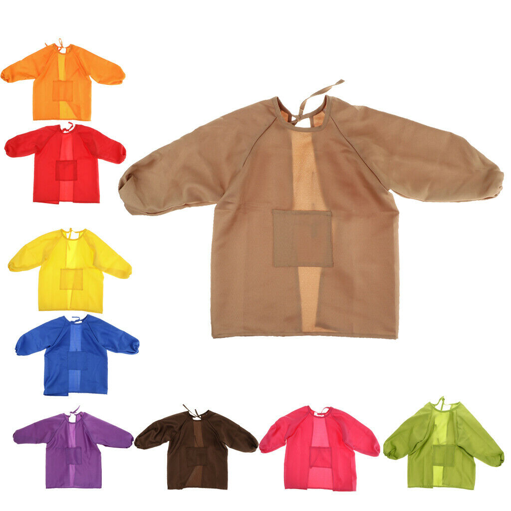 Kids Painting Apron with Long Sleeve Art Smocks for 120-140cm Child Red