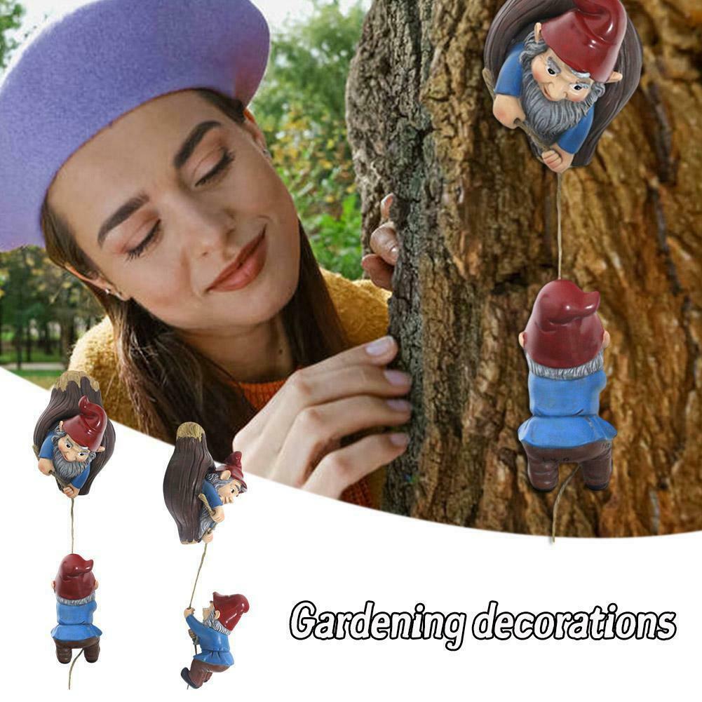Garden Sculpture Cartoon Dwarf Climbing Tree Hanging Ornaments Tree Decor .