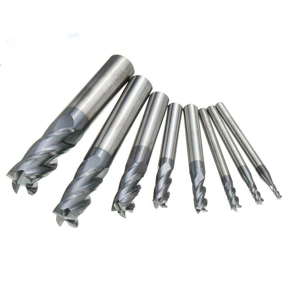 8pcs 4Flutes 2mm-12mm HRC45 Tungsten Carbide End Mill Set Milling Cutter Tool