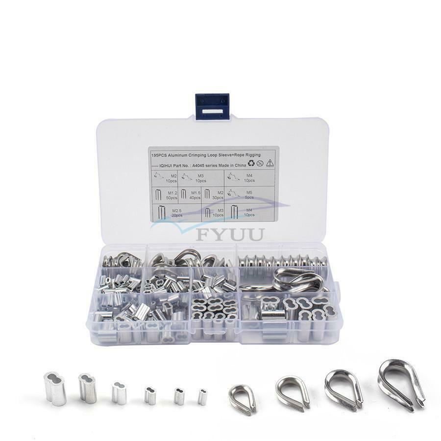 195PCS Stainless Steel Sleeve Aluminum Crimping Ring Sleeve For Wire Rope Cable