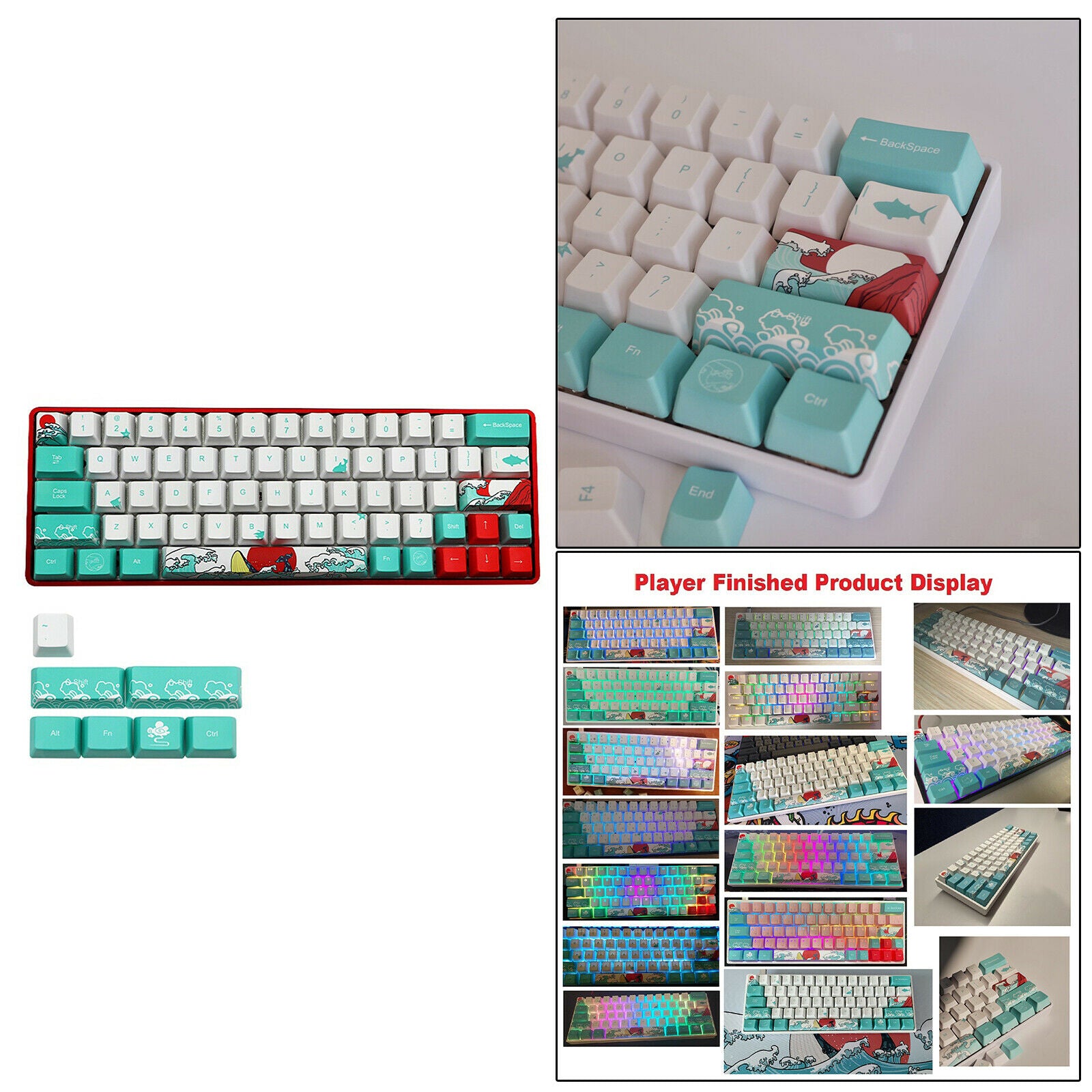 Coral Sea Ukiyo-e DYE-SUB PBT Keycaps Set for Cherry MX Keyboards English