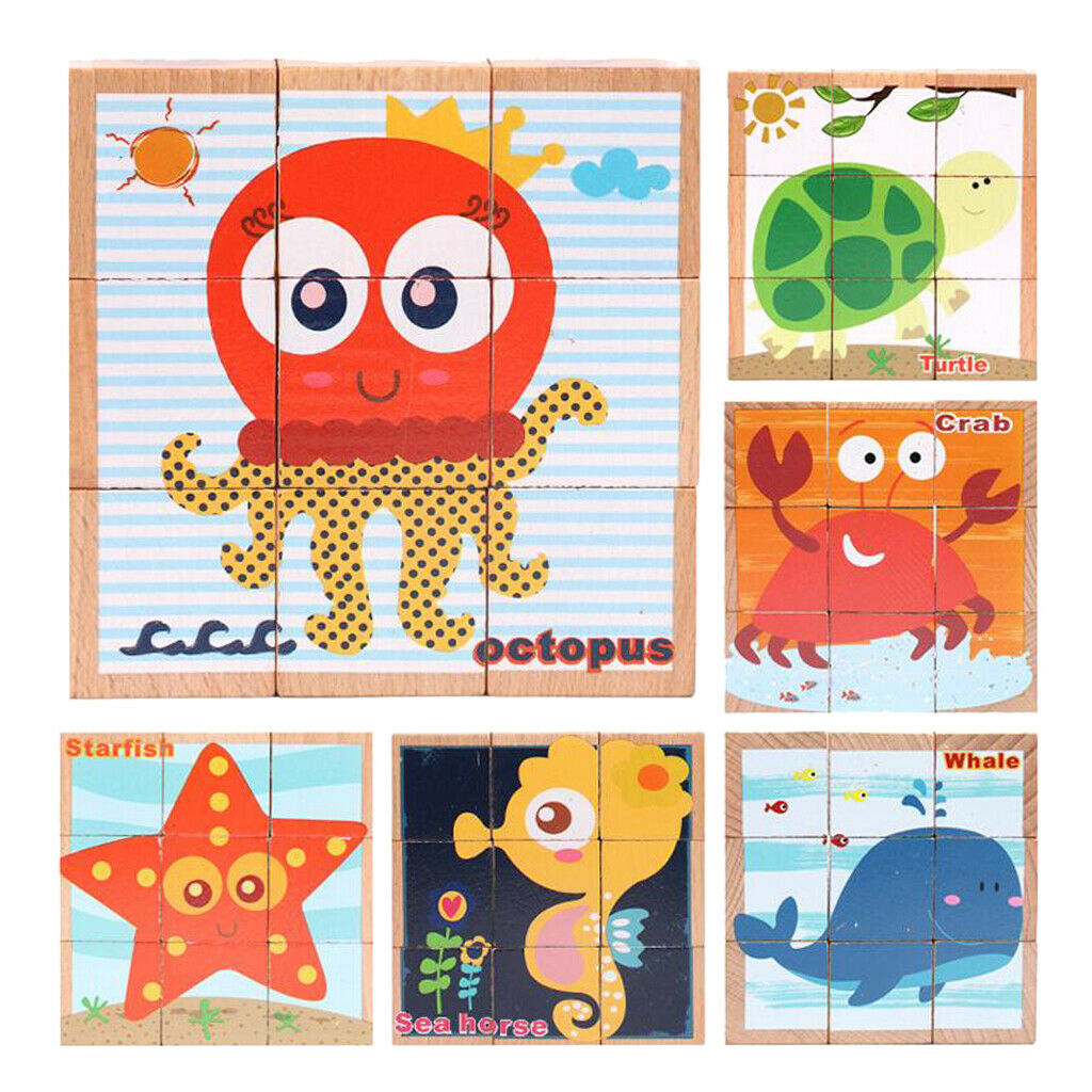 Wooden Marine life Building Blocks Preschool   Block Jigsaw Travel Puzzle