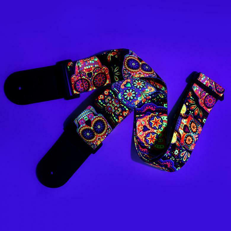 Florescent Pattern Printing Durable Guitar Strap with PU Leather Ends 5cm Wide