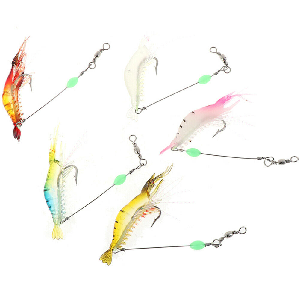 5pcs Soft shrimp bait luminous silicone prawn fishing lures hook bait 5 c.l8