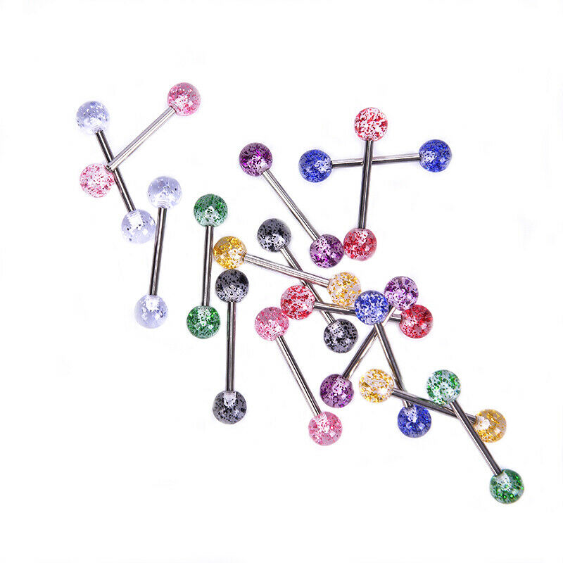 8PCS/Set Colorful Glitters Tongue Rings Barbell Ball Body Piercing Jewelr.l8