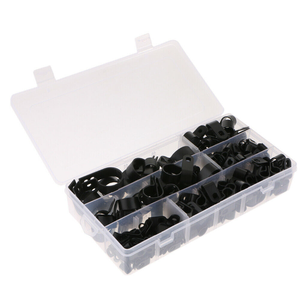 200 Pieces Dia 5mm 6mm 9mm 12mm 19mm 25mm R-Type Wire Clamps Clips Fastener