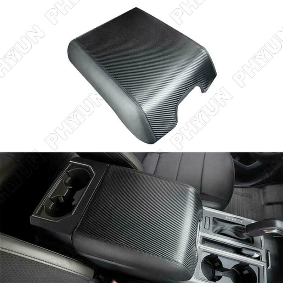 For 2015-20 Ford F150 Center Console Armrest Cover Leather Pad Carbon Fiber Look