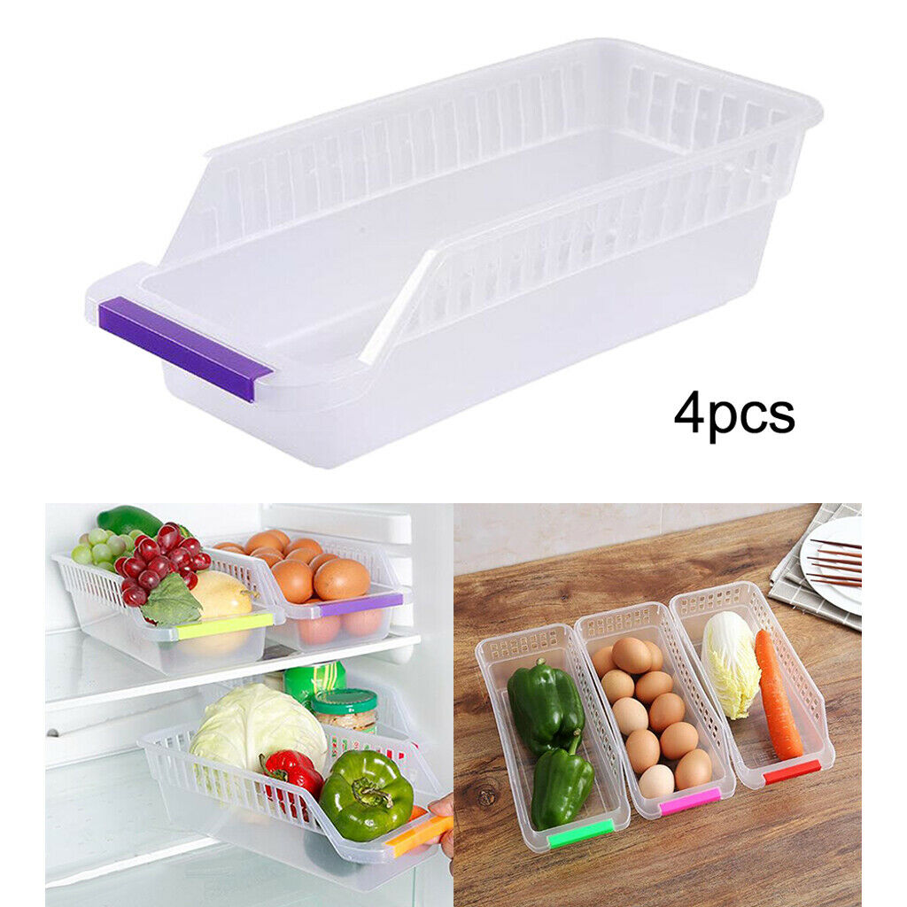 Set of 4 Refrigerator Organizer Bins Stackable Fridge Organizers for Freezers