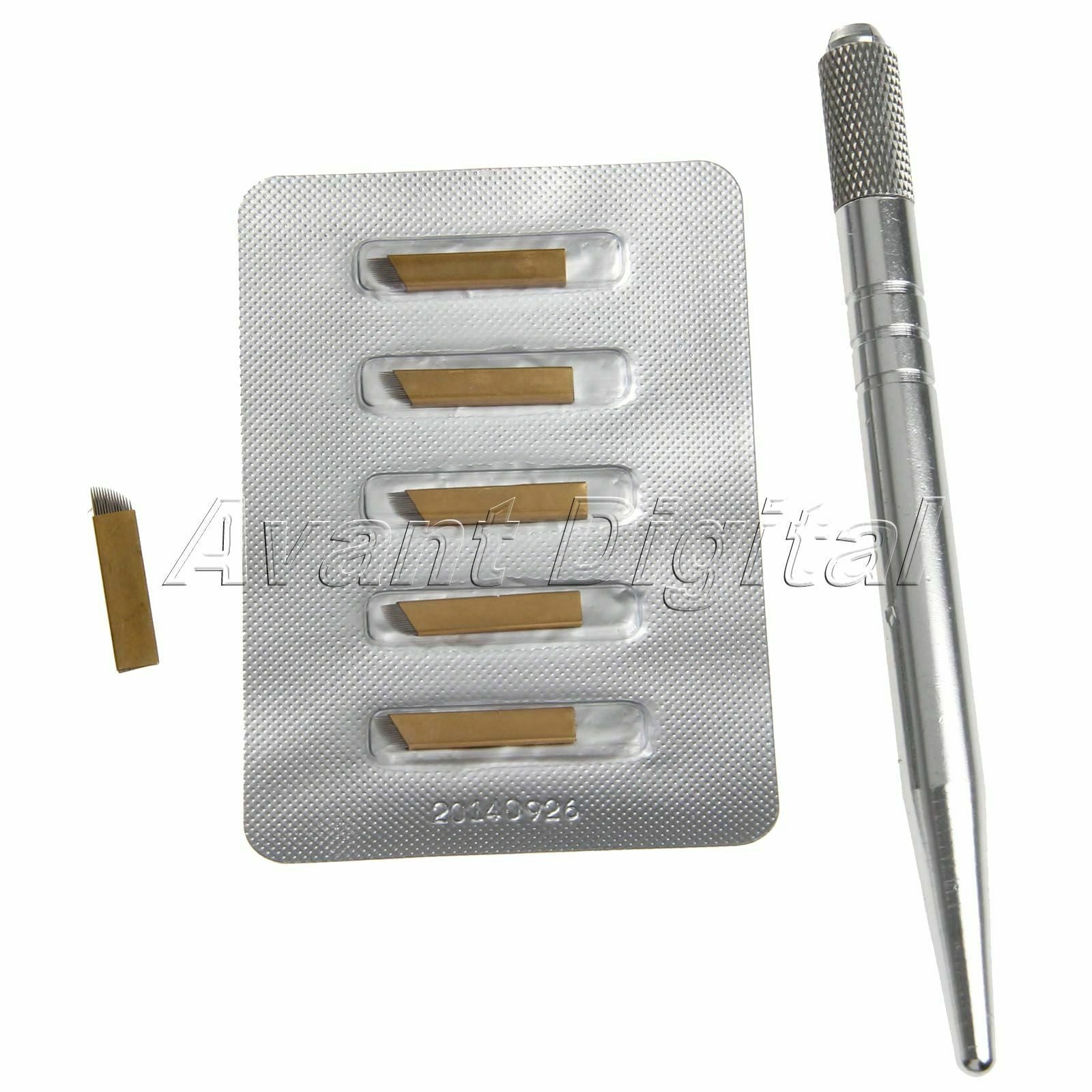 Permanent Makeup Tattoo Pen Microblading Lip Eyebrow & 5pcs 14pin Blades 1 Set