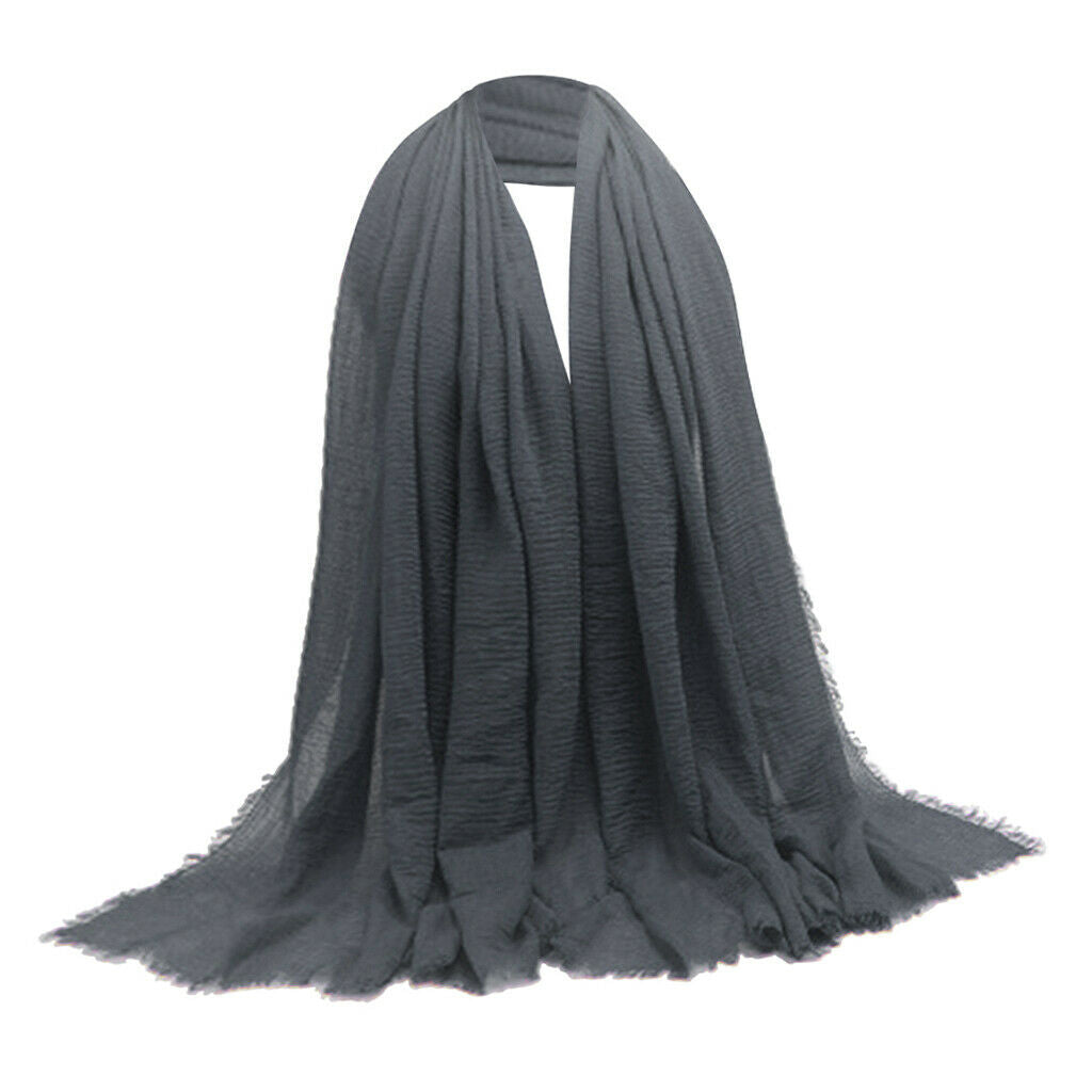2x Women Cozy Long Scarf Solid Pleated Hijab Jewish Turban Head Scarf Wrap