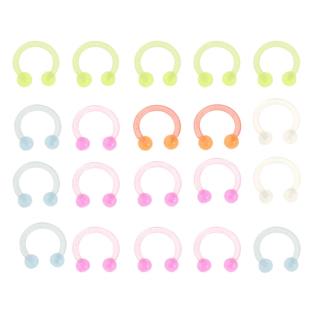 20pcs 14G Horseshoe Septum Lip Eyebrow Rings Helix Tragus Circular Jewelry