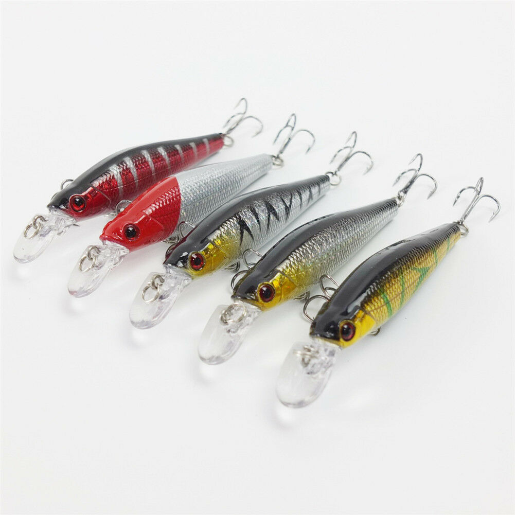 Lot 5pcs Fishing Lures Diving Crankbait Minnow Bait Crank Baits Hook Tackle 9cm
