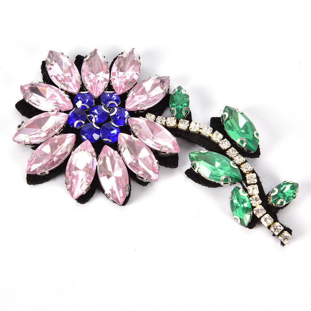 Pink Rhinestone Flower Beaded Patch for Clothing Sewing on Beading Appliq.l8