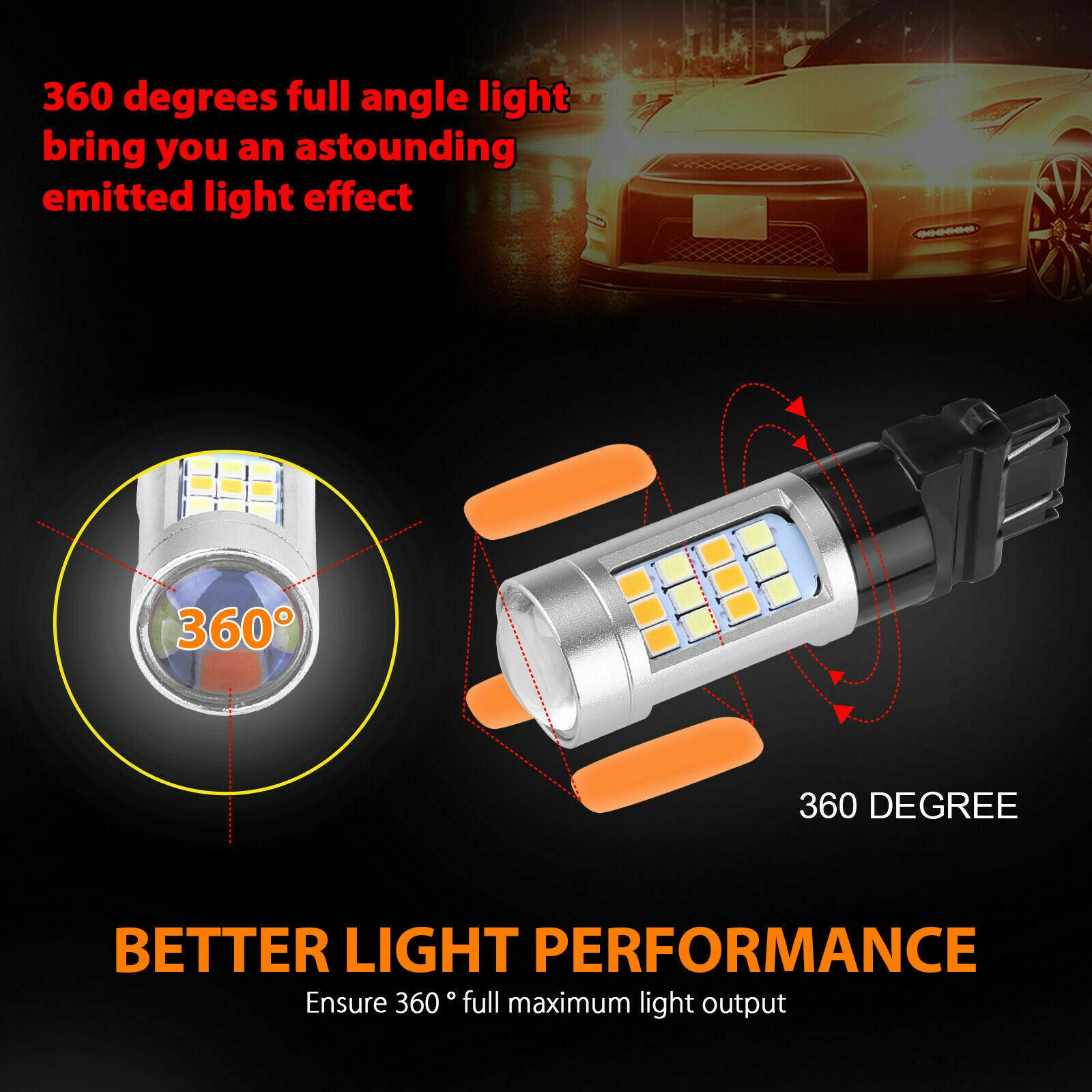 2X Error Free White/Amber 3157 LED DRL Switchback Turn Signal Parking Light Bulb