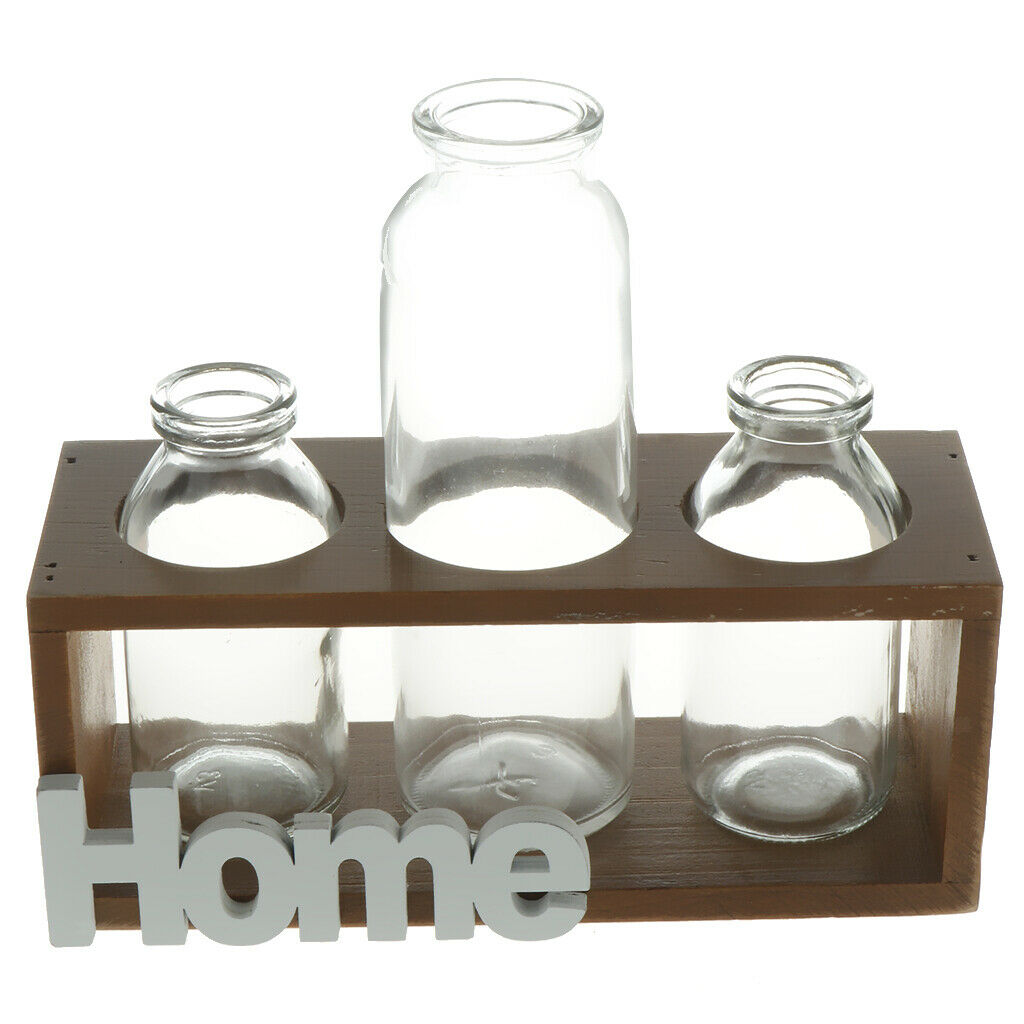 Crystal Glass Test Tube Vase in Wooden Stand Terrarium Glass Planter 3-Wood