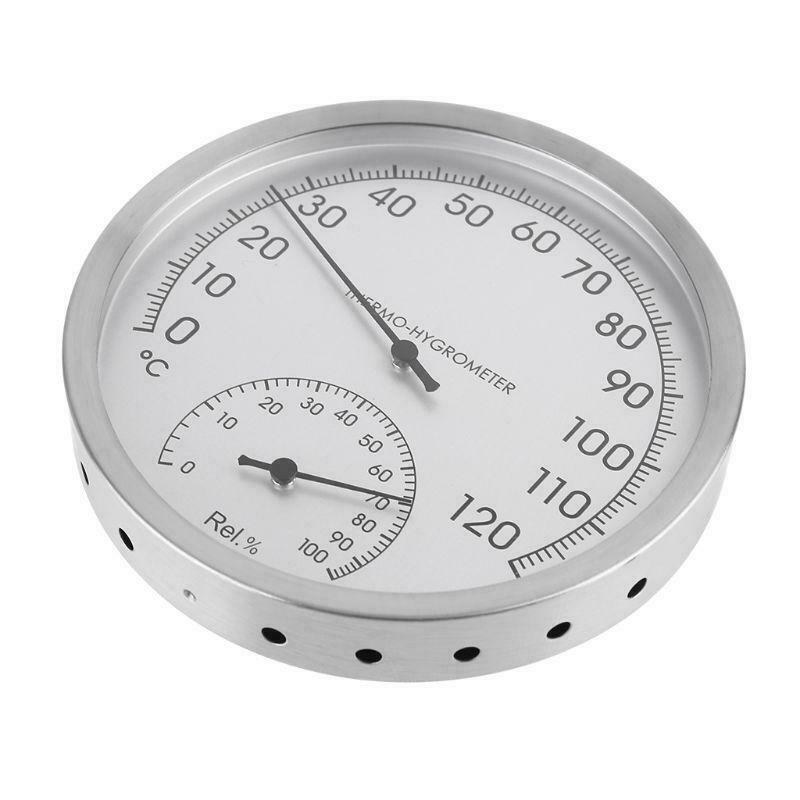 5" Thermometer Hygrometer Wall Hanging Stainless Steel Indoor Outdoor Sauna Room
