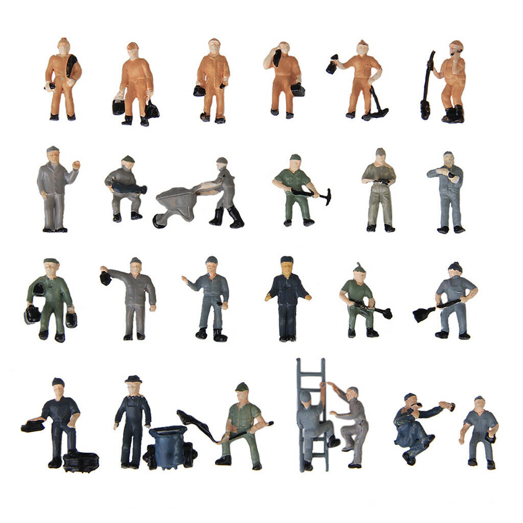 25 packs Railway Worker Painted Figures 1/87 Scale Railroad Crew Scenery
