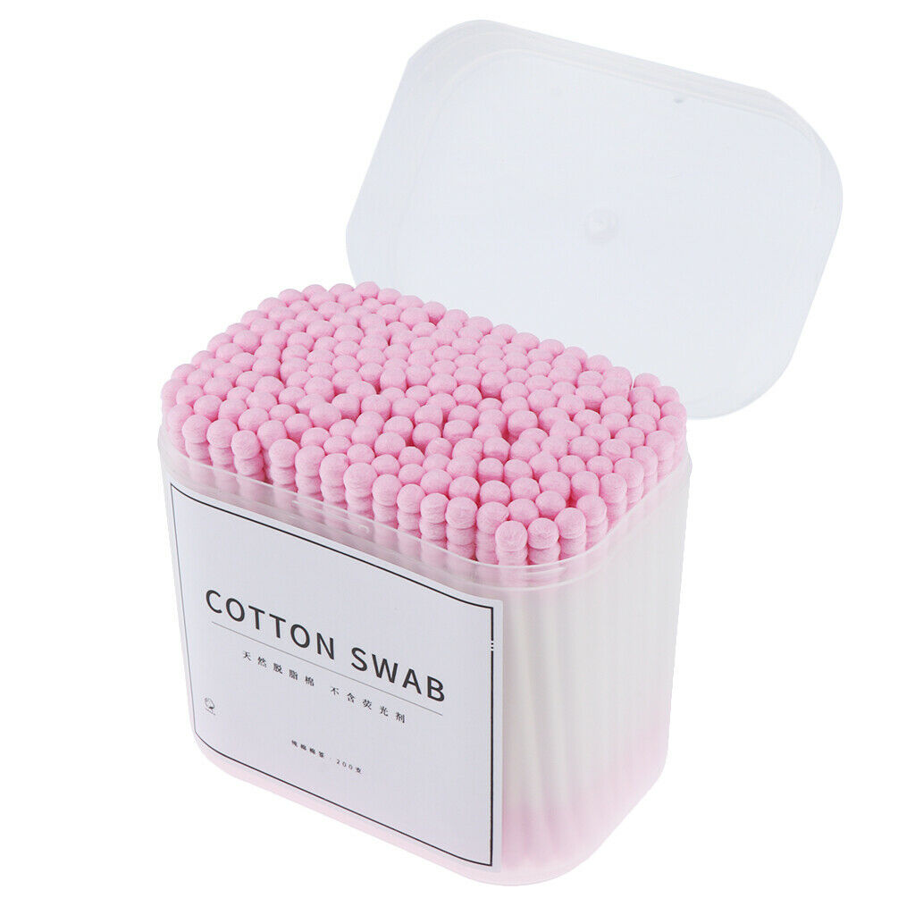200x Dual Head Cotton Buds Swab Tip Sticks Wooden Makeup Applicator Pink