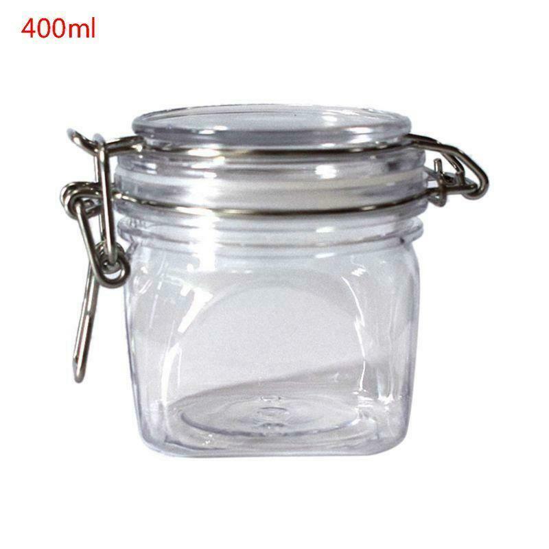 400ML Plastic Square Clip Top Storage Jar With Airtight Seal Lid Kitchen Food