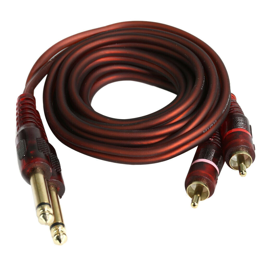 1.5m / 5ft Dual 6.35mm 1/4 inch   Plugs to 2 RCA Plugs OFC Audio Cable