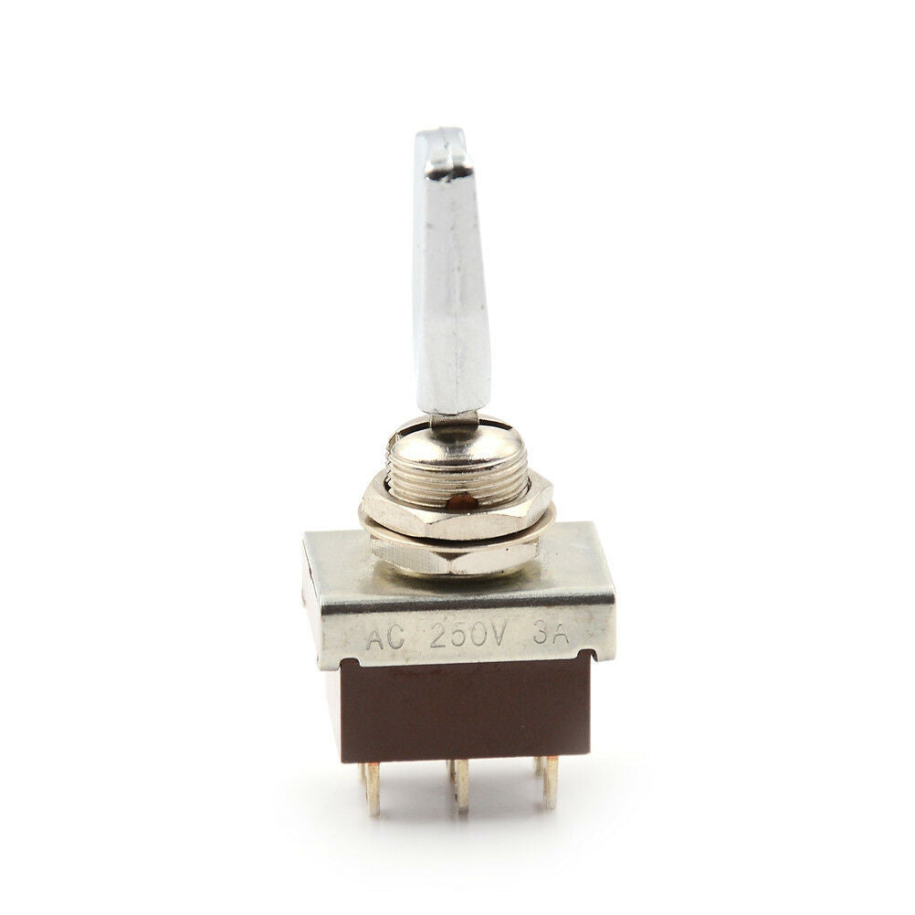 AC 250V 3A 3 Position ON/OFF/ON DPDT Flat Handle Toggle Switch T KHH WF