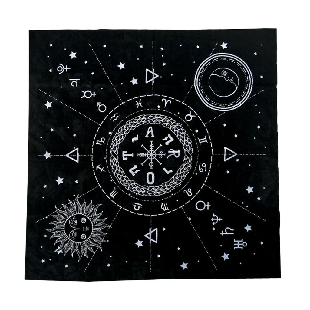 1pc Constellation Tarot Table Card Cloth Velvet Tapestry 19.29in Black