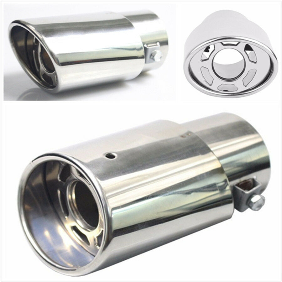 1x Chrome Stainless Steel Car Rear Round Exhaust Pipe Tail Muffler Tip Cover USA