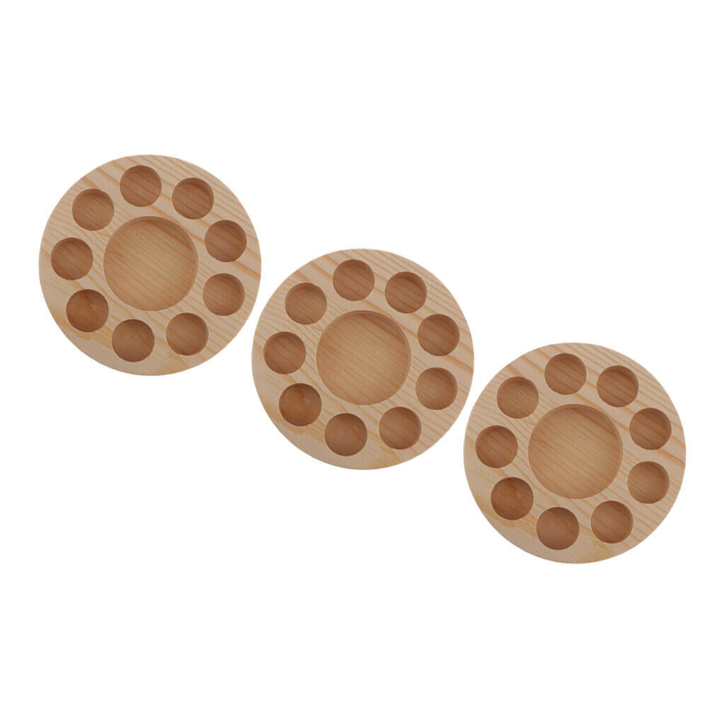 3Pcs Round Natural Wood Rack Organizer Essential Oil Holder Box Display