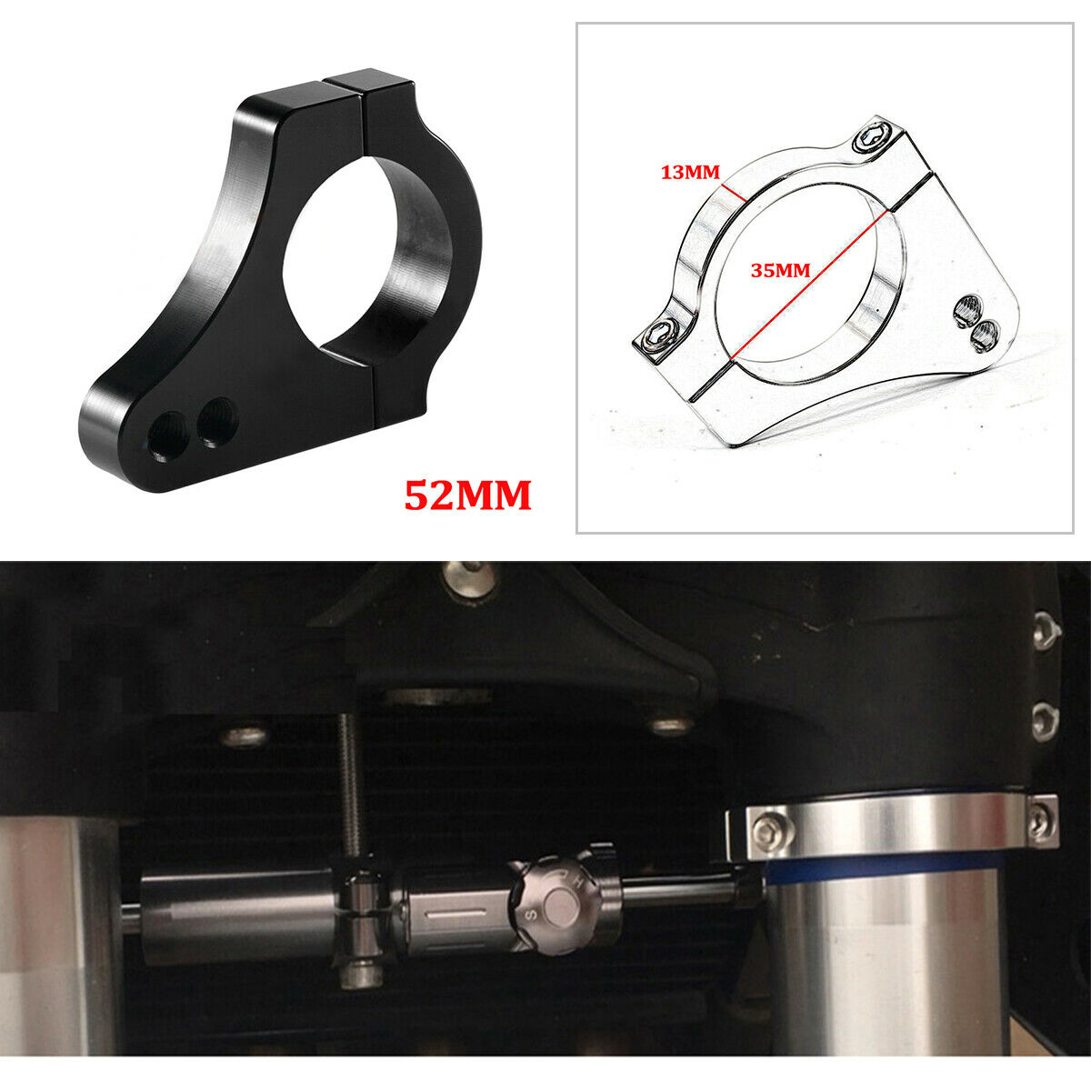 1PC 52MM Black Universal Motorcycle Aluminum Steering Shock Absorber Front Fork