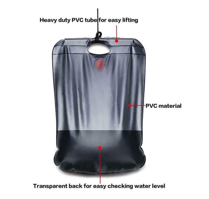 Camping Shower Portable Compact Solar Sun Heating Bath Bag Outdoor Camp 20L