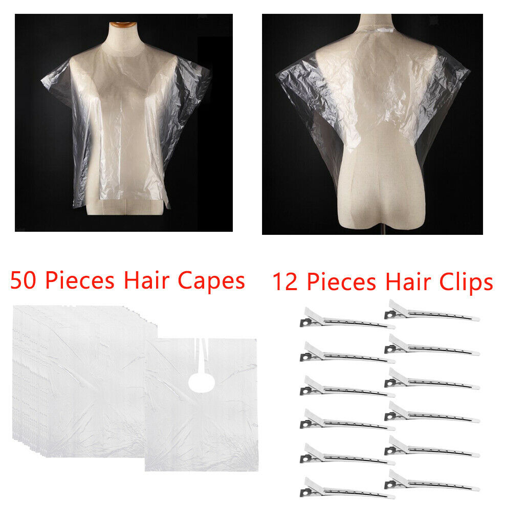 50x Waterproof Disposable Hair Capes Gown with 12 Duck Clips Home Stylist