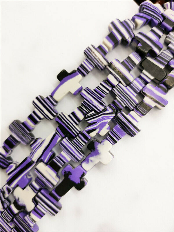 1 Strand 16x12x5mm Purple&Black Rainbow Calsilica Cross Spacer Beads 15.5" HH71