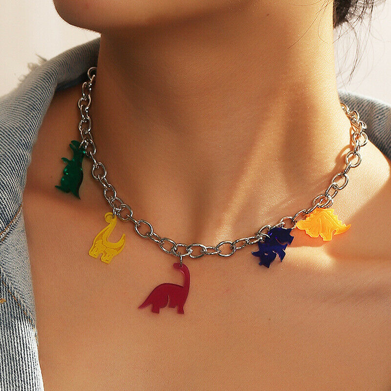 Fashion Acrylic Dinosaur Pendant Necklace Twist Chain Punk Choker Jewelry.l8