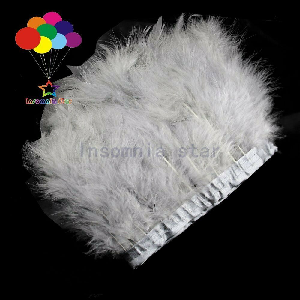 2 Meter Light grey Feather Trims Wedding dress Dyed 6-7 INCH Turkey Marabou