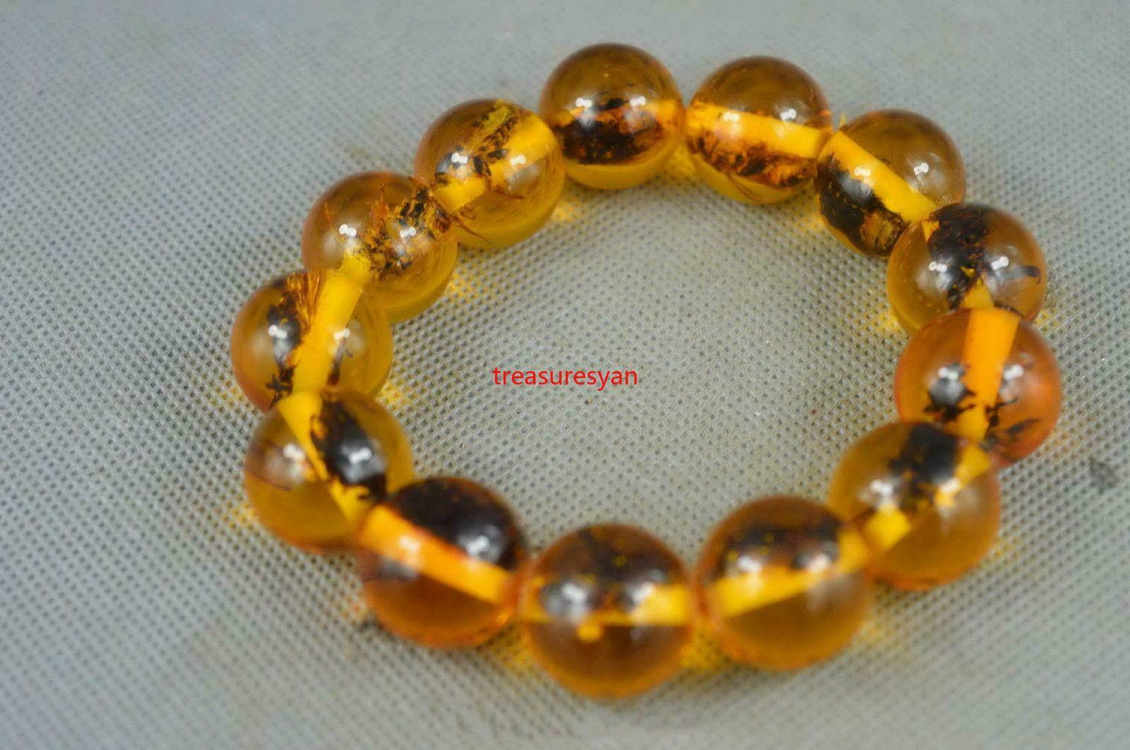 Collectible Handwork Amber Inner Inlay Insect Exorcism Auspicious Lucky Bracelet