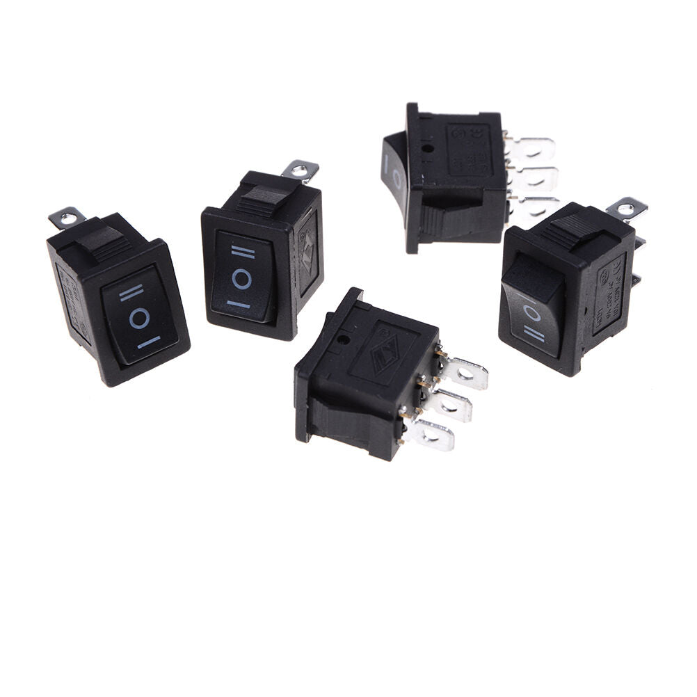 5 pcs SPDT On/Off/On Mini Black 3 Pin Rocker Switch AC 6A/250V 10A/125V ..l8