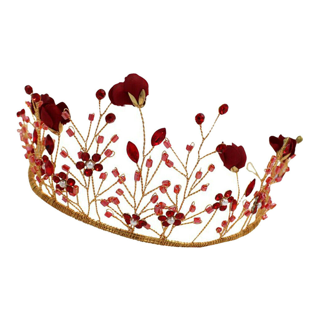 Bride Crown Headband Red Tiara Hair Band Party Headwear Headdress Headpiece