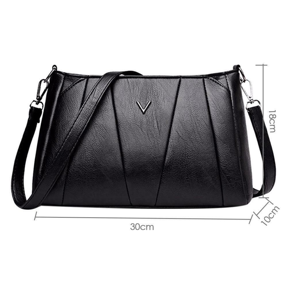 Women Girls Zipper PU Crossbody Messenger Bags Casual Pure Shoulder Handbag @