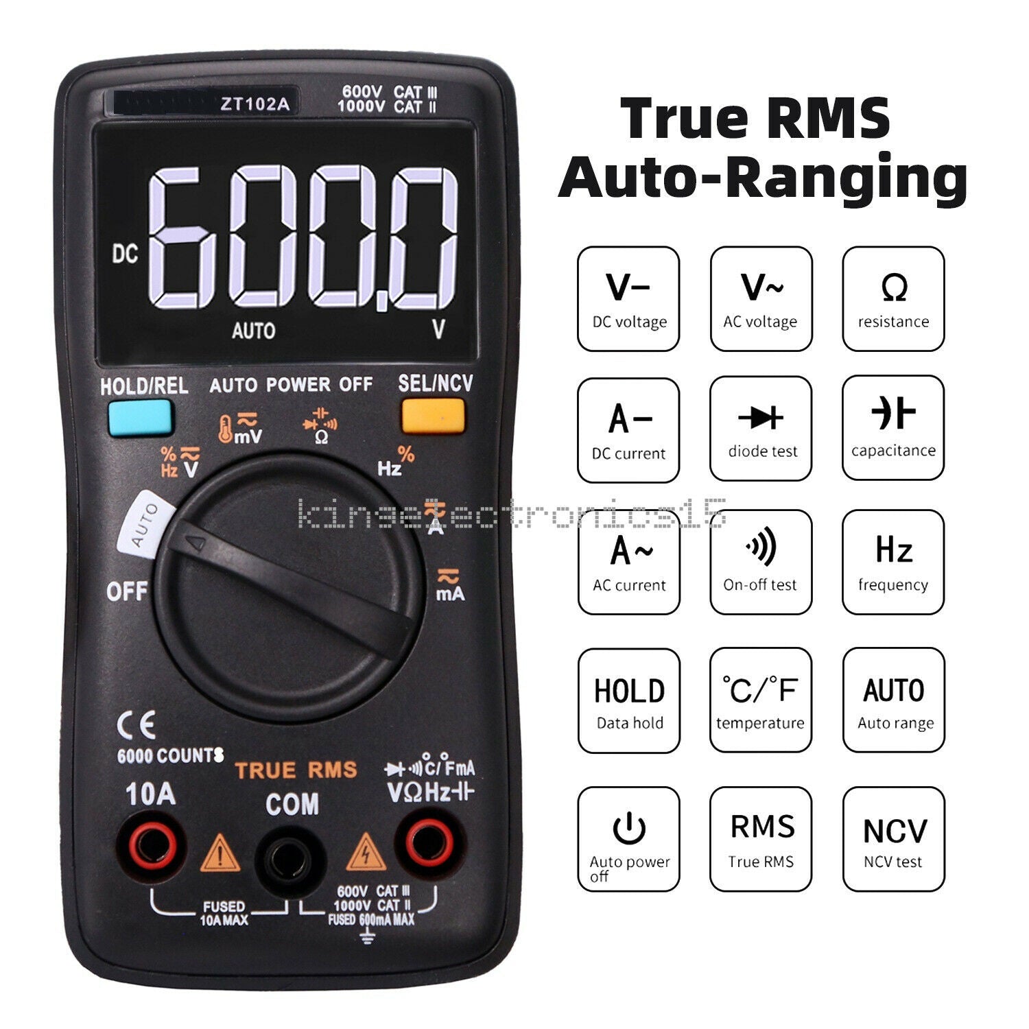 Digital Multimeter TRMS AC/DC Voltage Current Temp Diode Ohm Frequency Tester