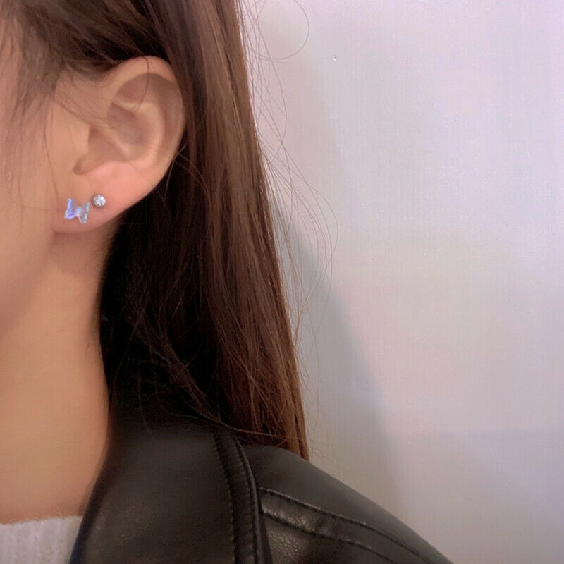 8cps Little Butterfly Stud Tragus Earring For Women Acrylic Rainbow   Earrin Qx