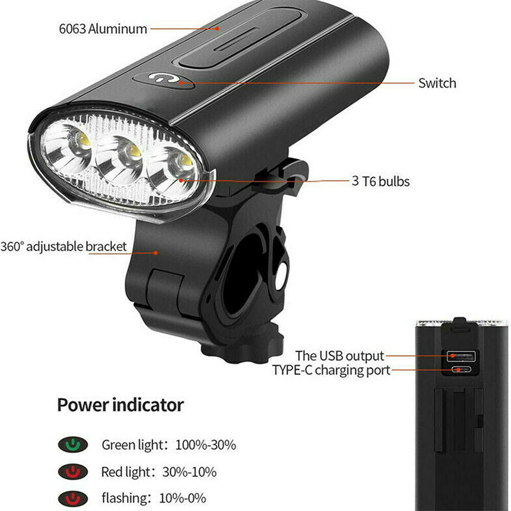 Bright LED 750 Lumens USB Rechargeable Bike Bicycle MTB Headlight Front Light