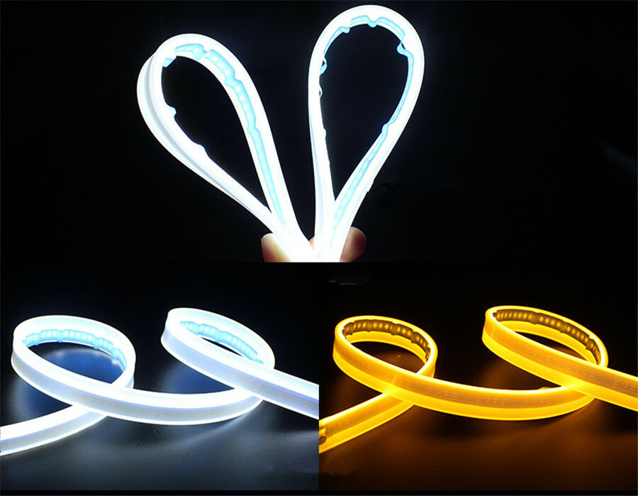 2-Colors White Amber LED Light Strip For DRL Signals Side Marker Light Headlight