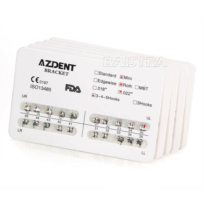 20 Packs AZDENT Dental Orthodontics Metal Brackets Mini Roth 022 Hooks 3 4 5