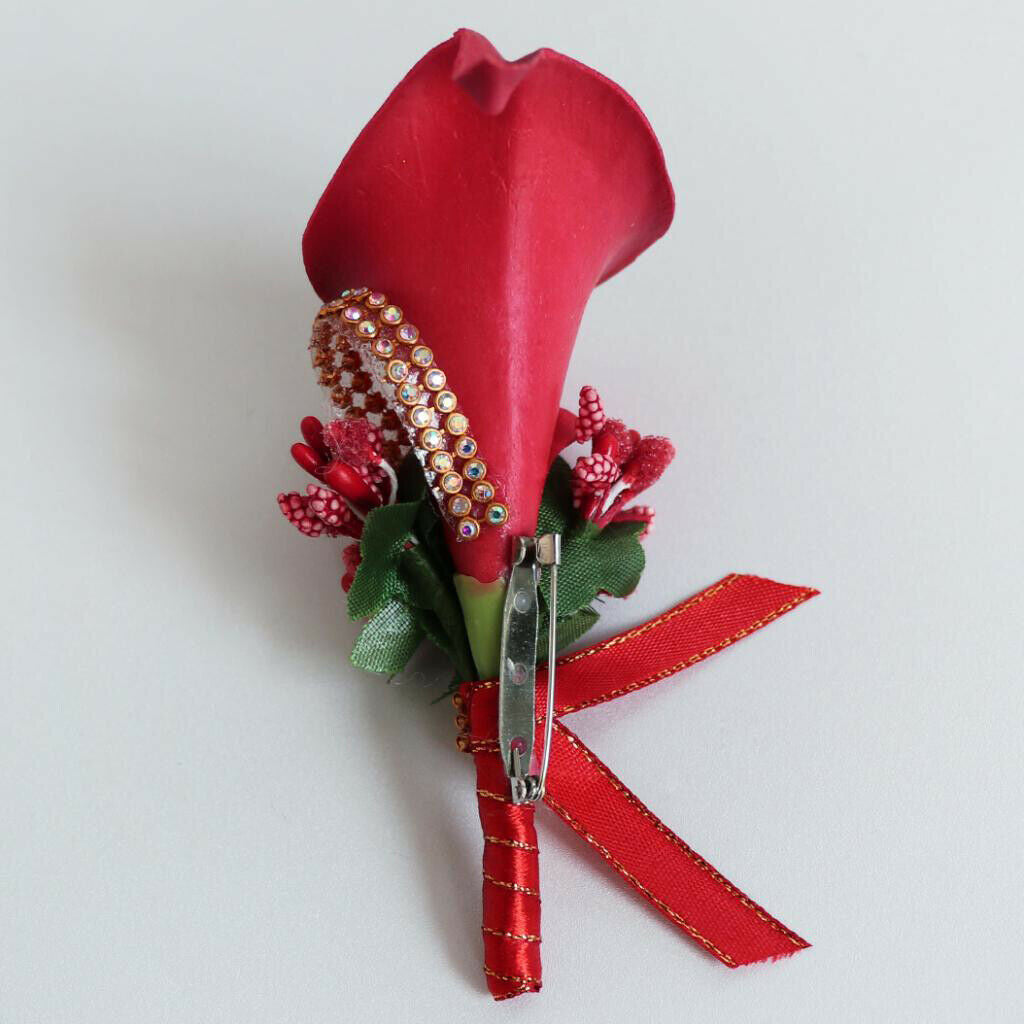 Set 2 Cute Calla Berry Rhinestone Groom Bridal Wedding Corsage Sky Blue+Red