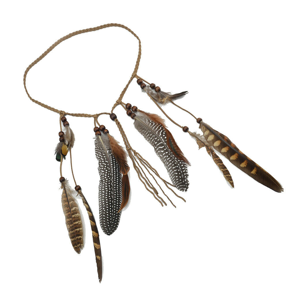 Bohemian Headband Feather Headpiece Hippie Headdress Adjustable Ethnic Party