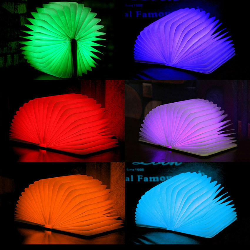 Home Decor Wooden Cover Folding Book LED Lamp USB Rechargeable Desk Night Light