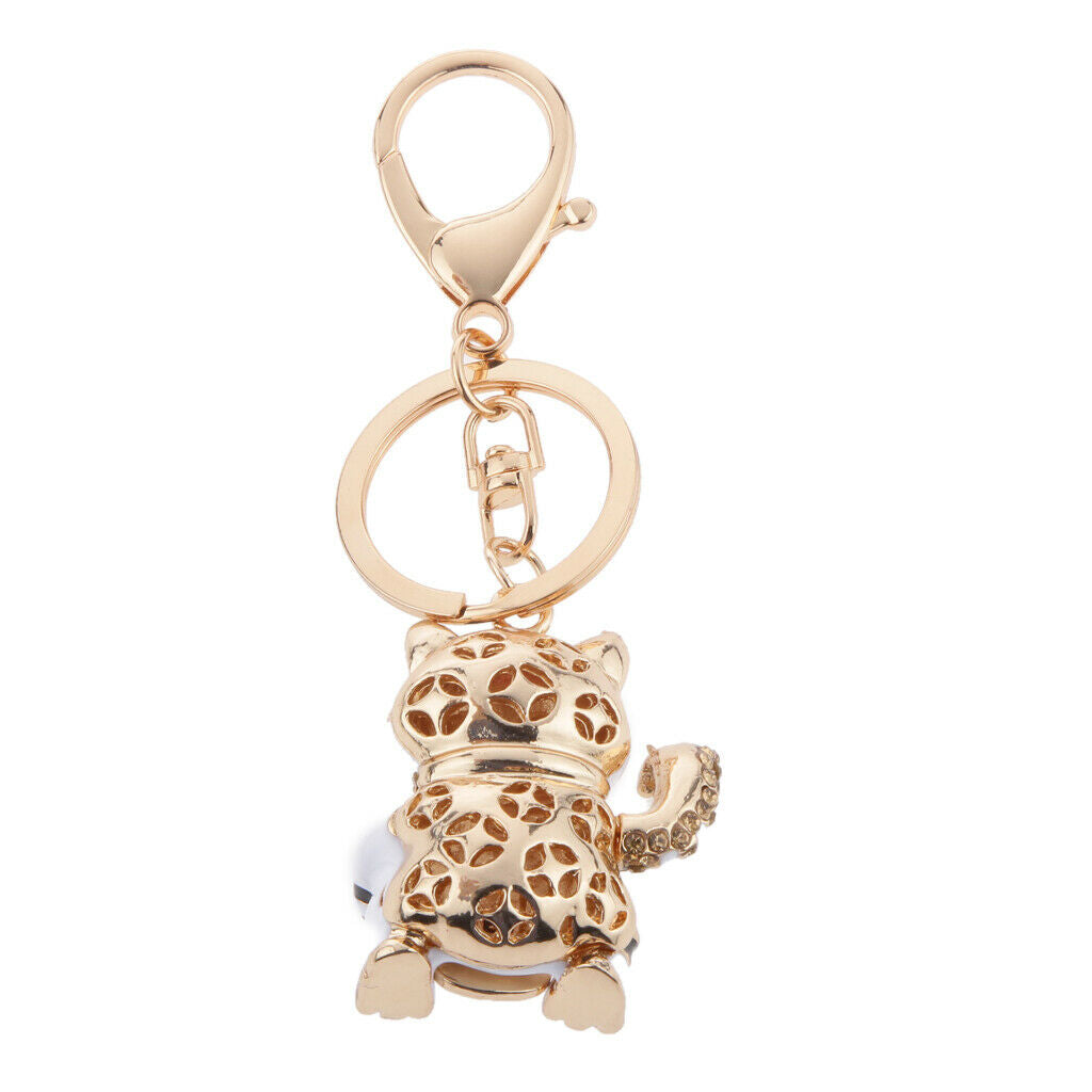 Rhinestone Crystal Lucky Fortune Cat Pendant Keyring Keychain